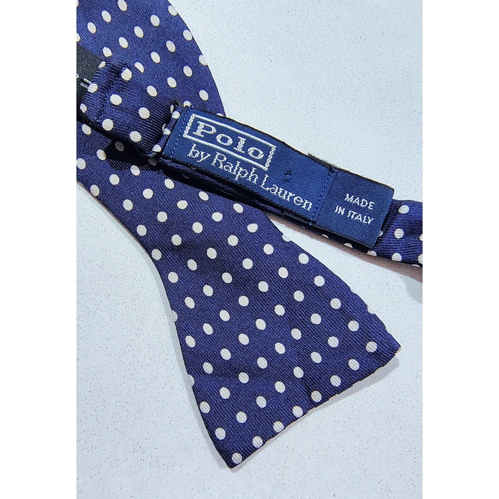 Polo Ralph Lauren Polka Dot Silk Bow Tie Blue Mens Made In Italy Adjustable - Picture 2 of 6